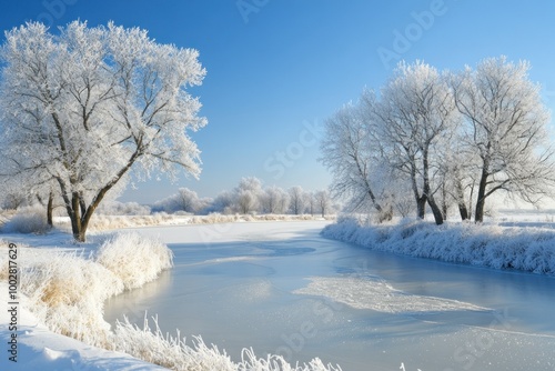 Frosty Winter Landscape with Ice and Snow