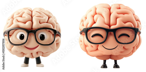 Wallpaper Mural Cute Cartoon Brains with Glasses and Expressions, isolated on transparent background. Torontodigital.ca
