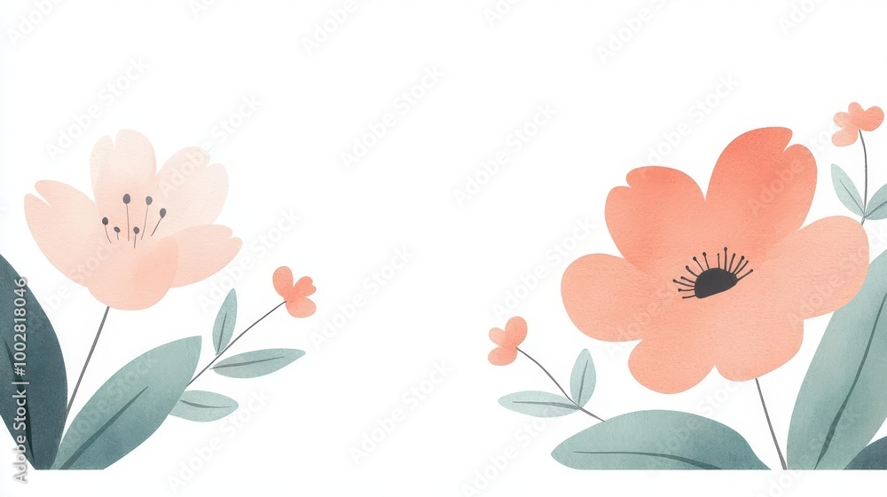A beautiful illustration of soft pastel flowers and green leaves, perfect for spring-themed designs and nature-inspired projects. A beautiful illustration of soft pastel flowers and green leaves, perfect for spring-themed designs and nature-inspired projects.