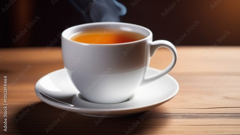 Coffee Cup, Mug. Close-up natural steam smoke of coffee from hot coffee cup on old wooden table in morning warm sunshine flare, outdoor view background. Concept hot drink, espresso, breakfast Coffee Cup, Mug. Close-up natural steam smoke of coffee from hot coffee cup on old wooden table in morning warm sunshine flare, outdoor view background. Concept hot drink, espresso, breakfast
