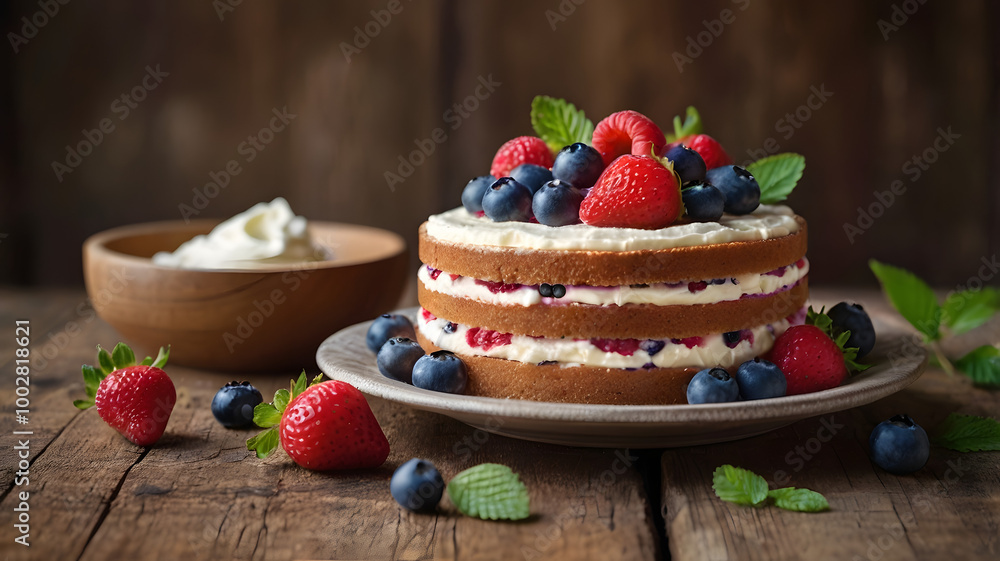 Isolated colorful berry cake on white plate Isolated colorful berry cake on white plate
