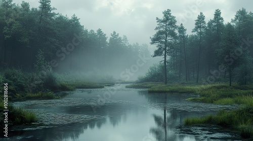 Misty Forest Lake: Tranquil Nature Photography