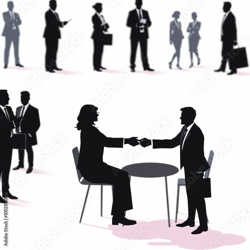 フラットなデザインで描かれたビジネスマンのイラスト　シルエットアート　ミーティングや協議・合意を連想する　Illustration of a businessman drawn in a flat design Silhouette art Thinking about meetings, discussions, and agreements