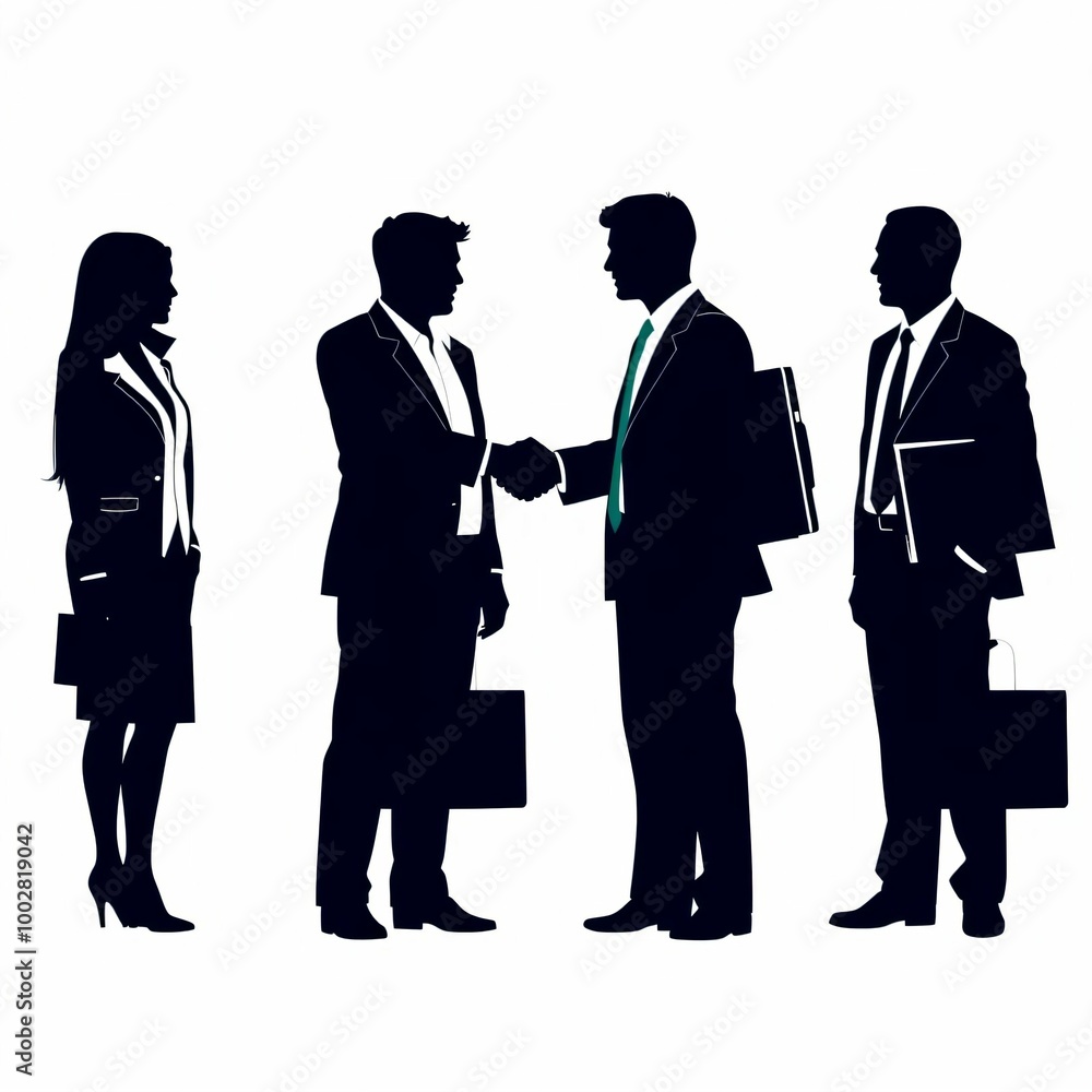 フラットなデザインで描かれたビジネスマンのイラスト　シルエットアート　ミーティングや協議・合意を連想する　Illustration of a businessman drawn in a flat design Silhouette art Thinking about meetings, discussions, and agreements