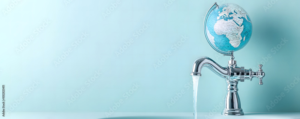 Earth and Water Conservation Concept with Globe and Water Flow Earth and Water Conservation Concept with Globe and Water Flow