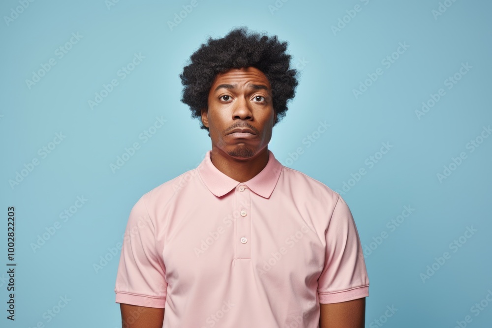 Portrait of a glad afro-american man in his 20s wearing a breathable golf polo isolated in plain white digital canvas Portrait of a glad afro-american man in his 20s wearing a breathable golf polo isolated in plain white digital canvas