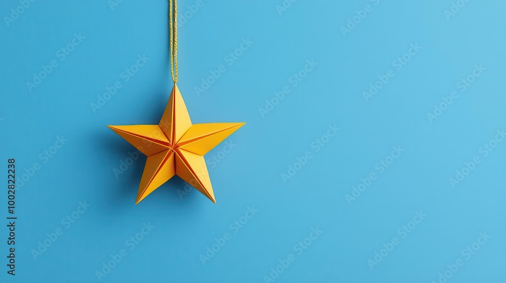 Obraz premium Origami star ornaments made from shimmering metallic paper, tied with golden threads, origami stars, holiday gift