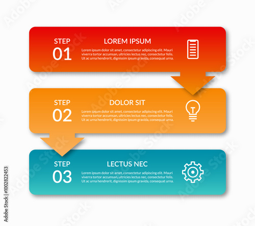 Infographic template with 3 arrows pointing down. Vector design elements for infographics. Can be used for workflow layout, diagram, chart, graph, web design.