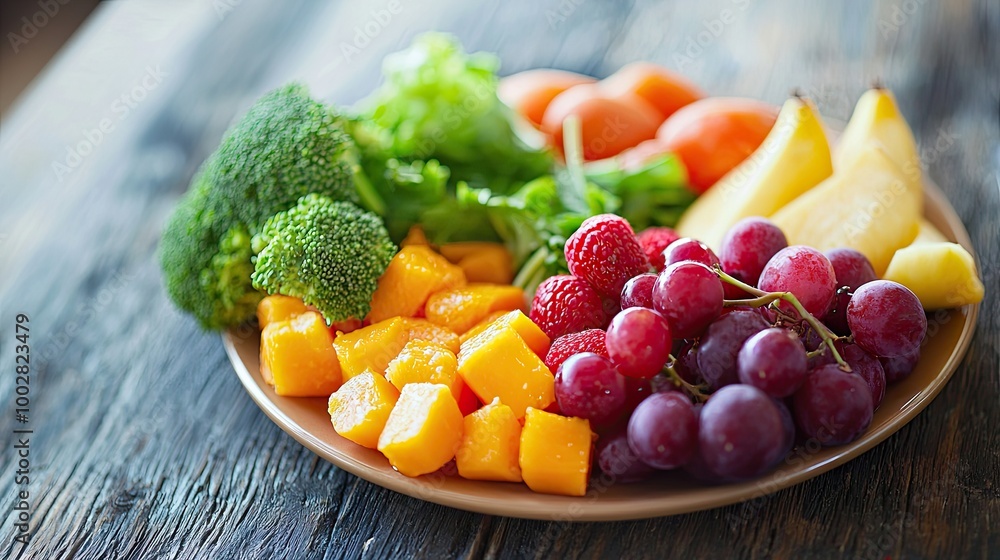 a small plate with contents ample fruits, vegetables, whole grains, lean proteins a small plate with contents ample fruits, vegetables, whole grains, lean proteins