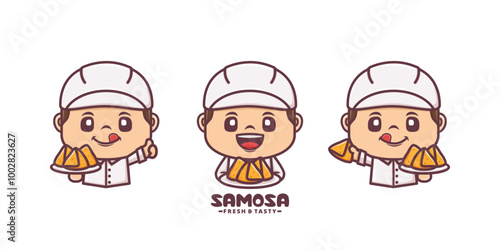 set of chef mascot with samosa