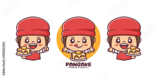 Cute girl cartoon mascot with pancake
