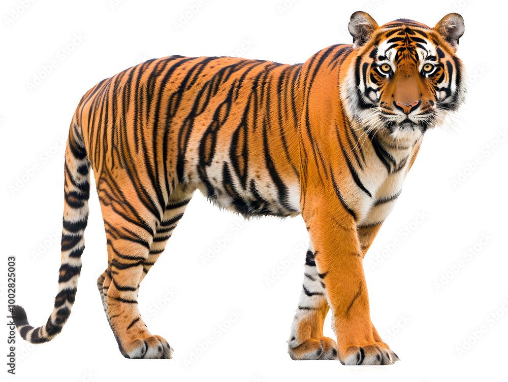 Obraz premium bengal tiger standing isolated on white background