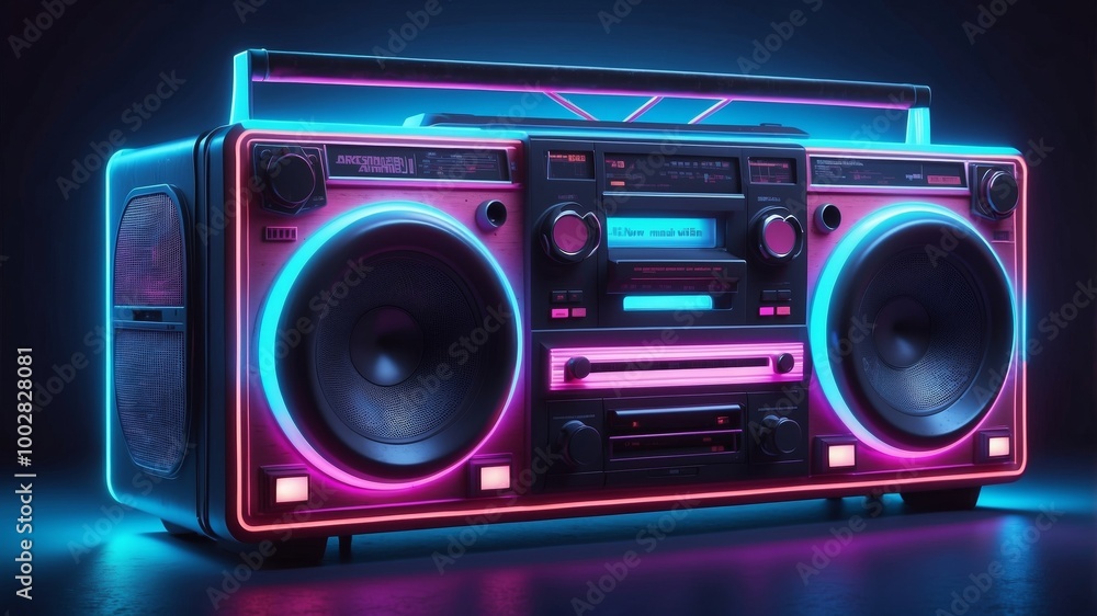 Retro Boombox with Neon Lights Retro Boombox with Neon Lights