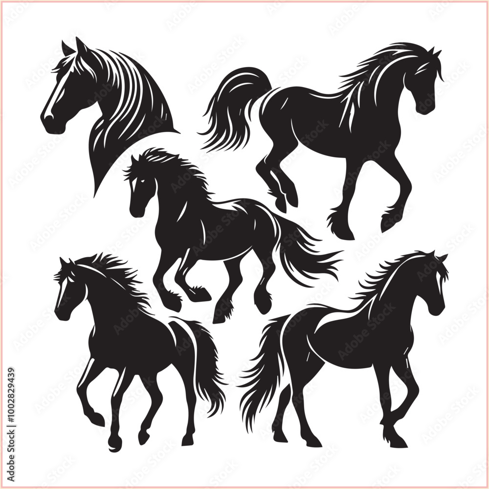 Silhouette Set of Horses Horse head bundle in Wild West Horses Silhouette Set of Horses Horse head bundle in Wild West Horses