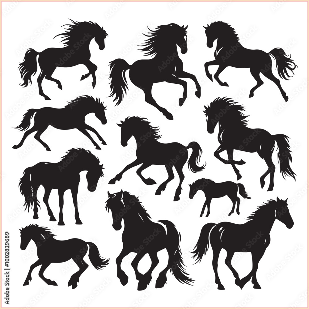 Silhouette Set of Horses Horse head bundle in Wild West Horses Silhouette Set of Horses Horse head bundle in Wild West Horses