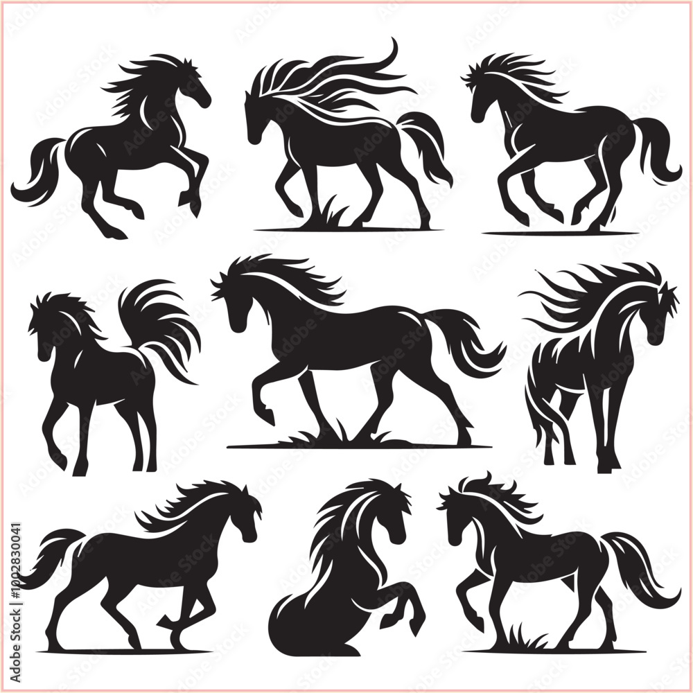 Silhouette Set of Horses Horse head bundle in Wild West Horses Silhouette Set of Horses Horse head bundle in Wild West Horses
