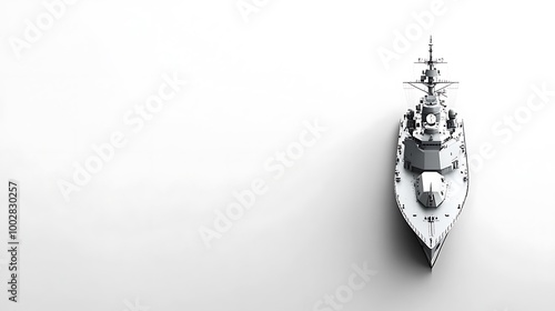 Military Destroyer Ship in White Background