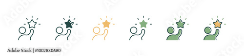 people reaching dream star icon set people achieve goal holding star vector business competition awards signs illustration for web and app