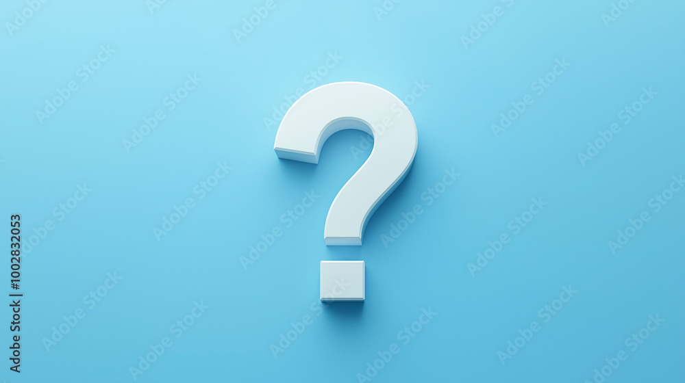 A large, three-dimensional white question mark is centered on a light blue background, signifying inquiry, curiosity, or uncertainty. A large, three-dimensional white question mark is centered on a light blue background, signifying inquiry, curiosity, or uncertainty.