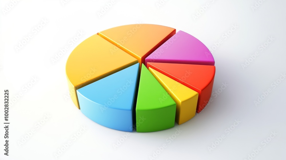 Fototapeta premium A segmented 3D pie chart with raised portions, set against a minimalist white background, emphasizing key data points and trends in business analysis.