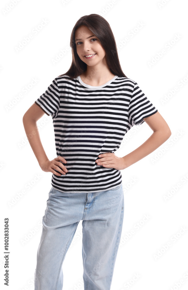 Portrait of beautiful teenage girl on white background Portrait of beautiful teenage girl on white background