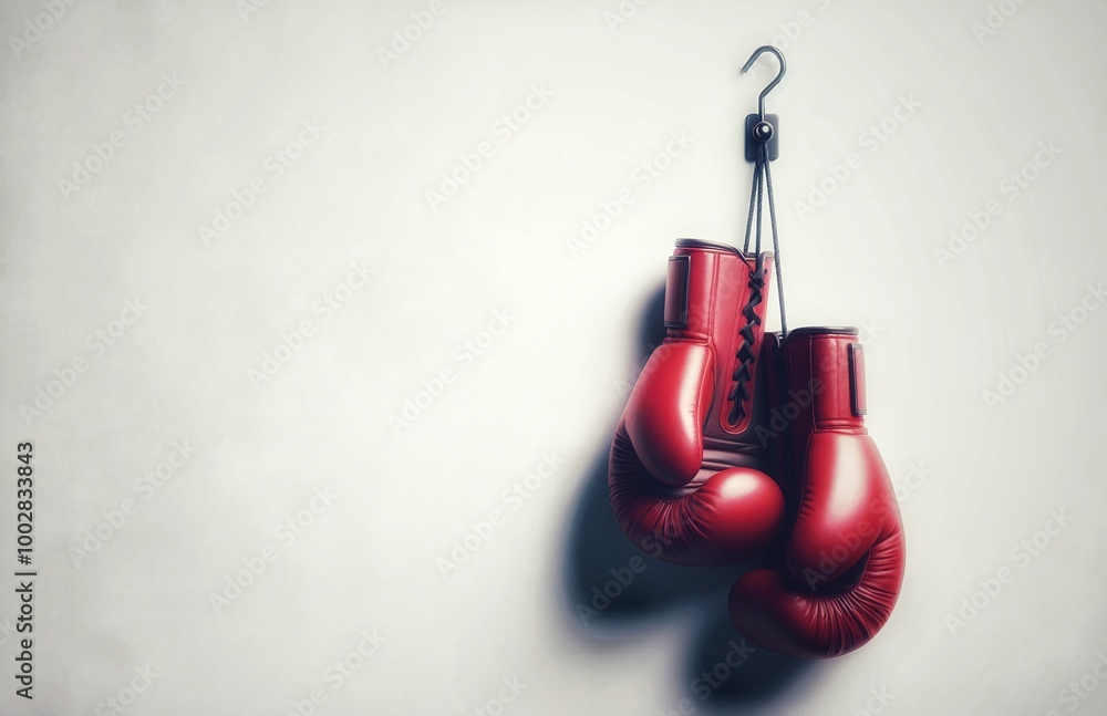Naklejka premium Isolated of Red Boxing gloves hang on the wall