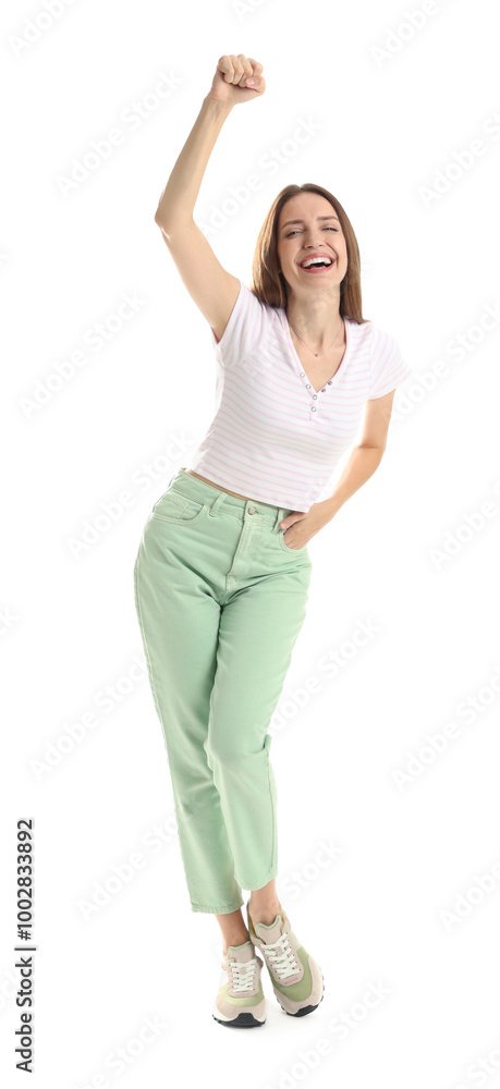Portrait of happy winner on white background Portrait of happy winner on white background