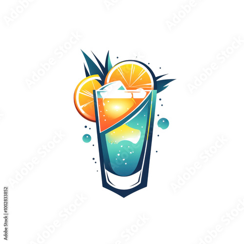 Colorful Tropical Drink with Fruits and Bubbles photo