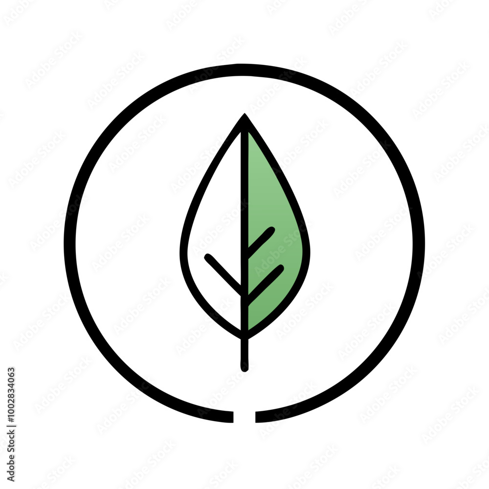 Leaf Icon with Green and Black Outline, Minimal ESG Nature Concept Leaf Icon with Green and Black Outline, Minimal ESG Nature Concept