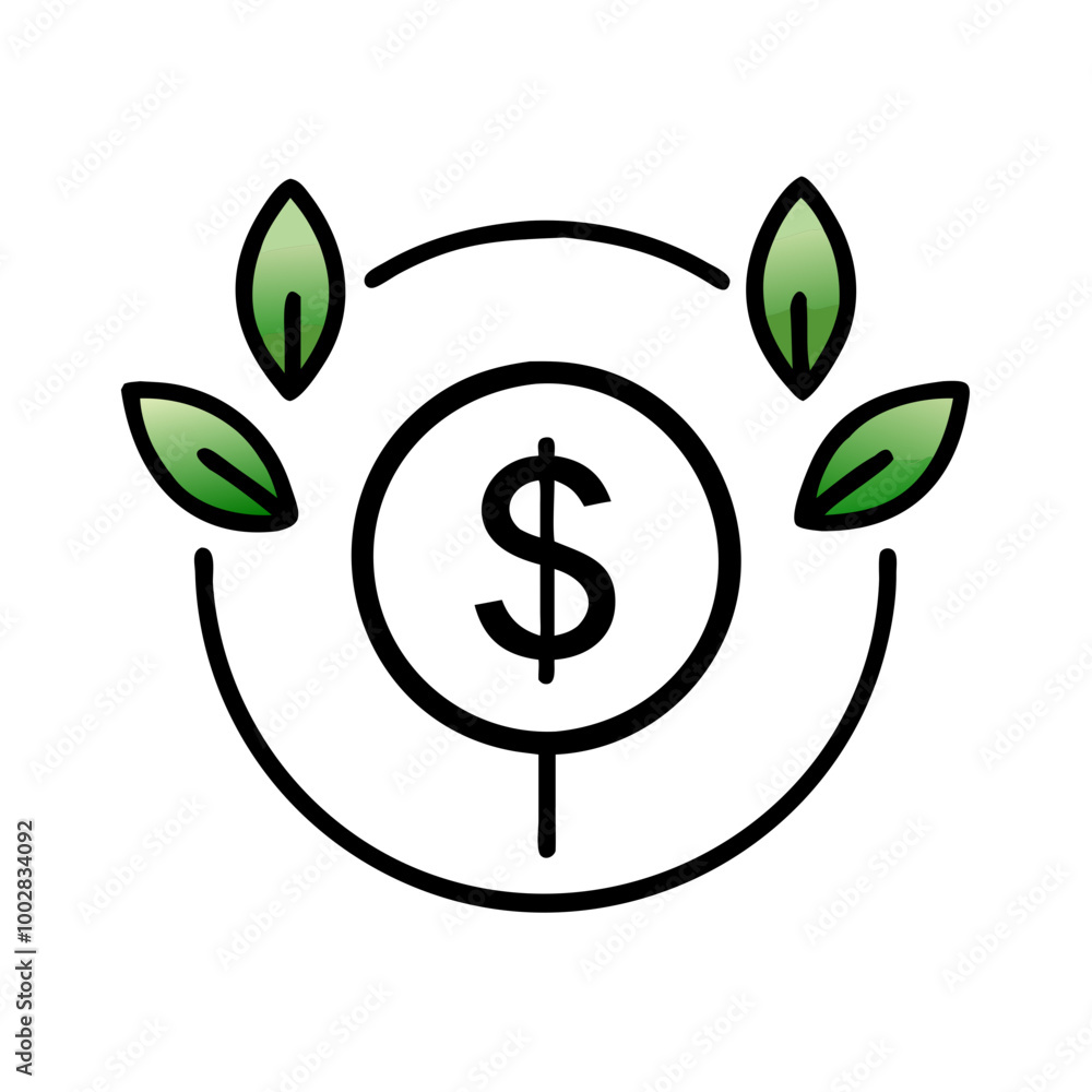 Dollar Sign and Leaves Icon, ESG Green Finance Concept Dollar Sign and Leaves Icon, ESG Green Finance Concept