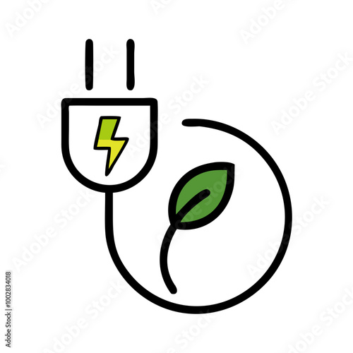 Electric Plug with Leaf Icon, ESG Clean Energy Concept