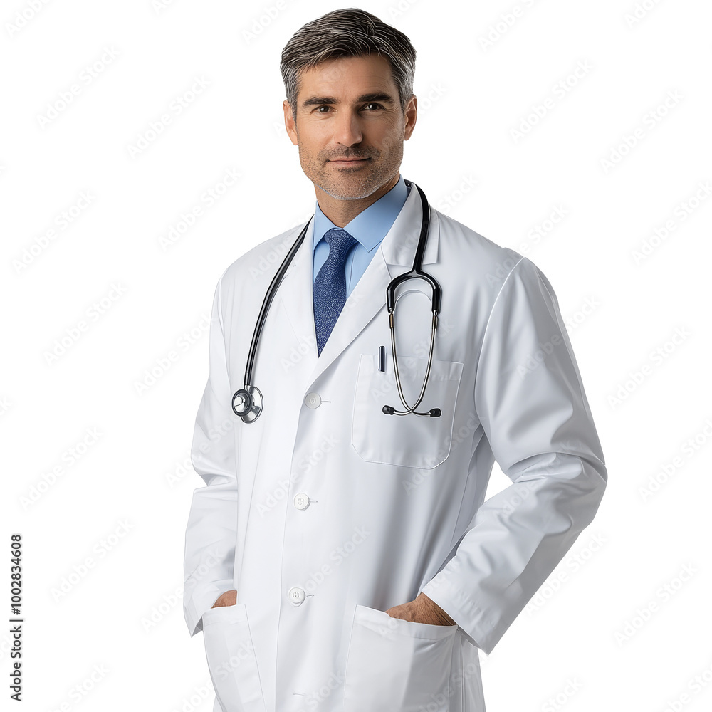 Doctor in white coat with stethoscope Doctor in white coat with stethoscope