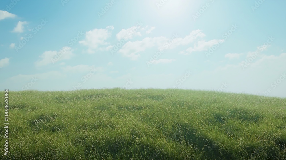 Obraz premium Natural scenery background of blue sky and grassland