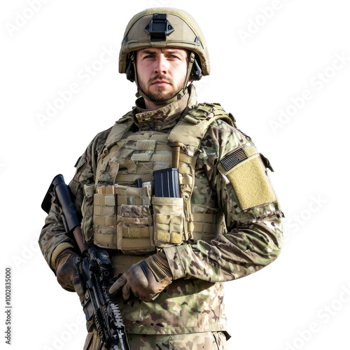 Confident soldier in tactical gear outdoors