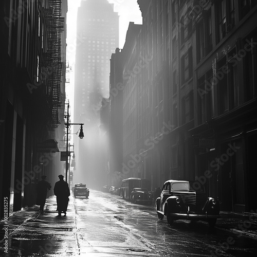 Vintage black and white photography of city streets photo