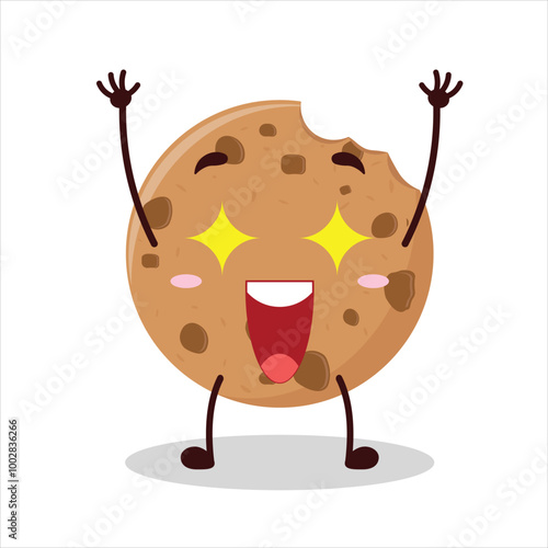Cute excited expression of bite cookies cartoon character