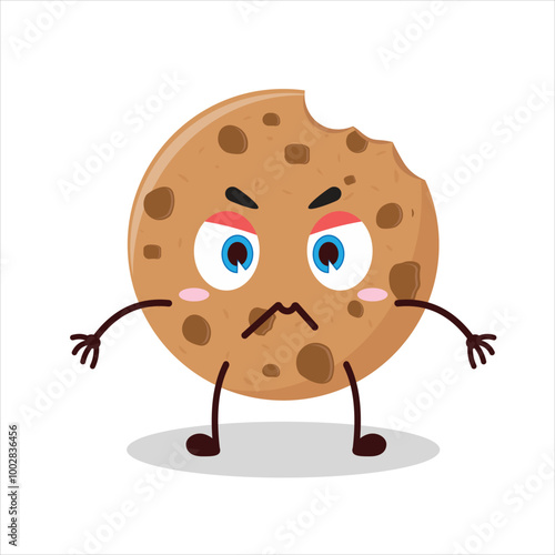Cute irritated expression of bite cookies cartoon character