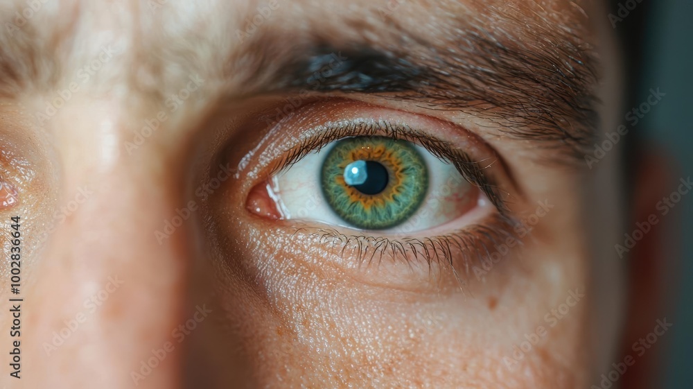 Fototapeta premium Close-up of jaundiced eyes with a faint reflection of a diseased liver, symbolizing chronic liver cancer complications, chronic liver cancer, jaundice symptoms