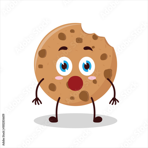 Cute shocked expression of bite cookies cartoon character
