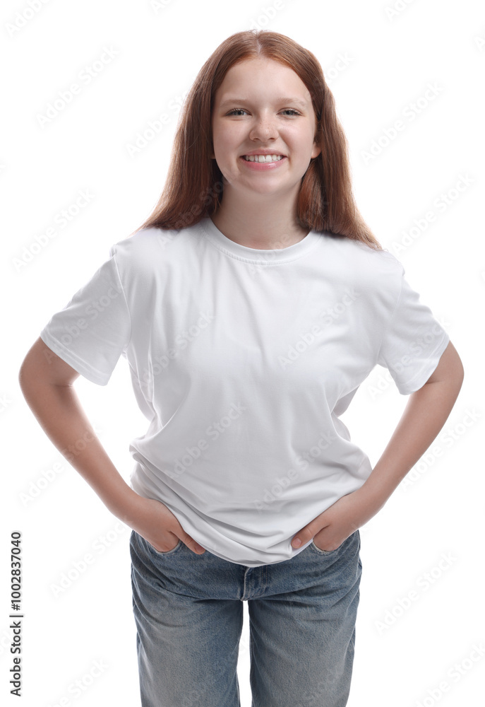 Obraz premium Portrait of teenage girl on white background