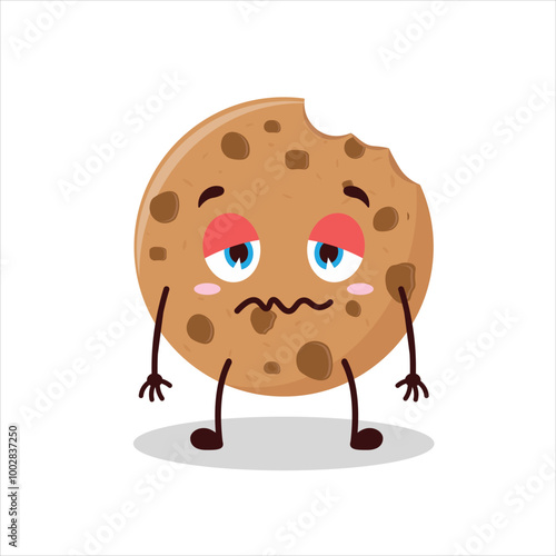 Cute grumpy expression of bite cookies cartoon character