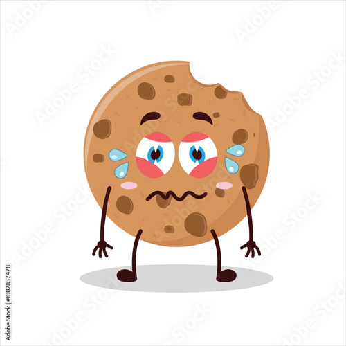 Cute upset expression of bite cookies cartoon character