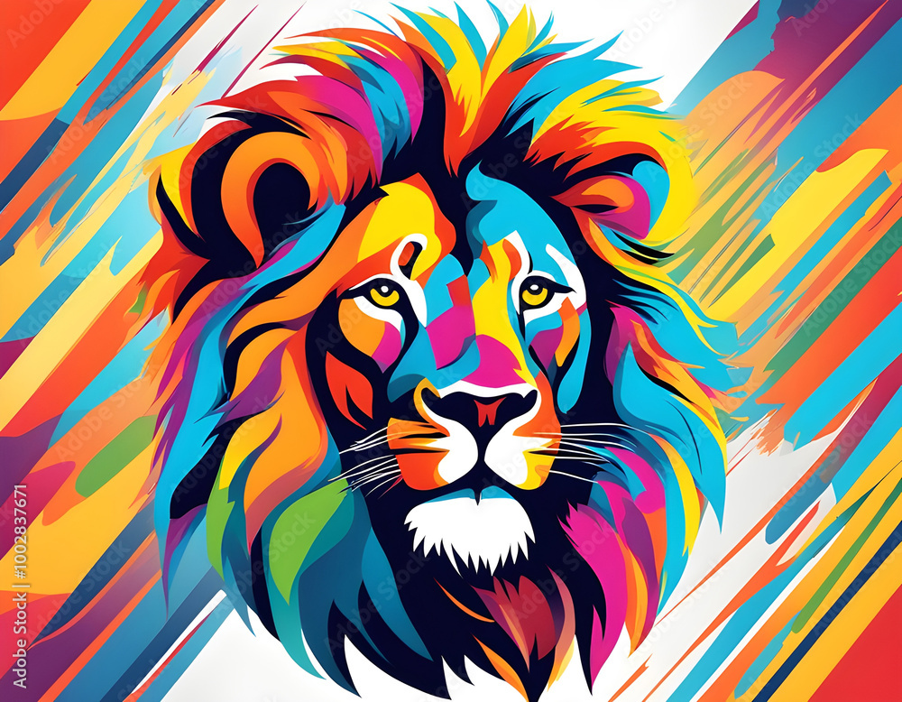 colorful lion head with cool isolated pop art style background colorful lion head with cool isolated pop art style background