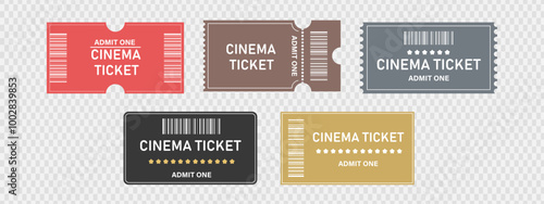 Colorful cinema ticket with barcode. Admit one coupon	
