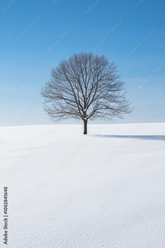 Lonely tree in a snowy landscape under a clear blue sky. Lonely tree in a snowy landscape under a clear blue sky.