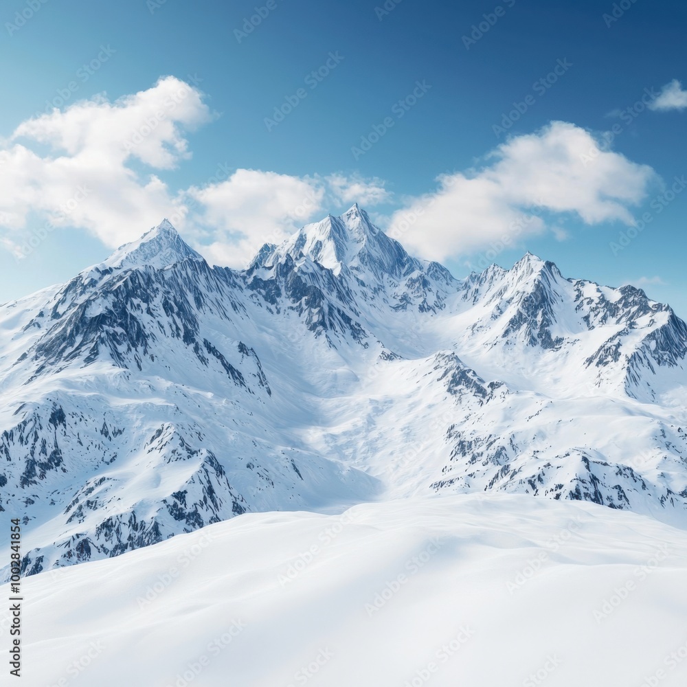 Majestic snow-covered mountains under a clear blue sky. Majestic snow-covered mountains under a clear blue sky.