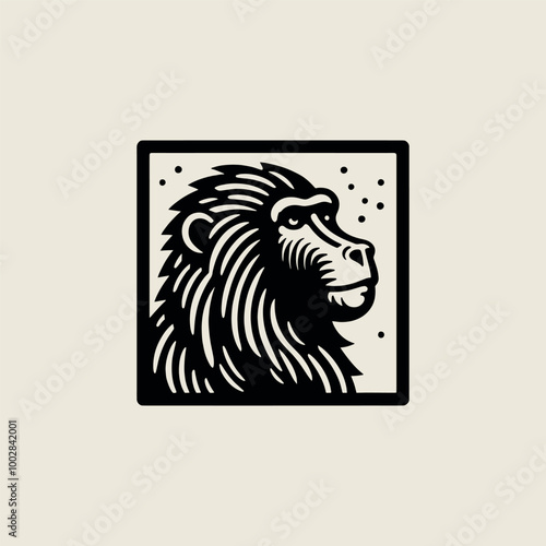 Baboon. Vintage engraving emblem, logo, print. simple black vector illustration, cut out