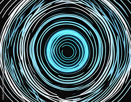 glowing geometric pattern Neon blue circular shape on a black background