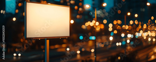 Large white horizontal billboard mockup along a highway roadside at dusk