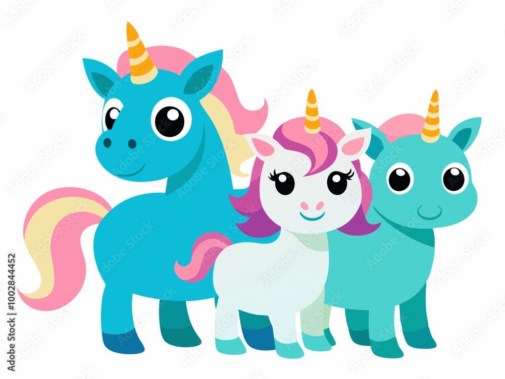 Fototapeta premium Cute Cartoon Unicorns isolated on a white background